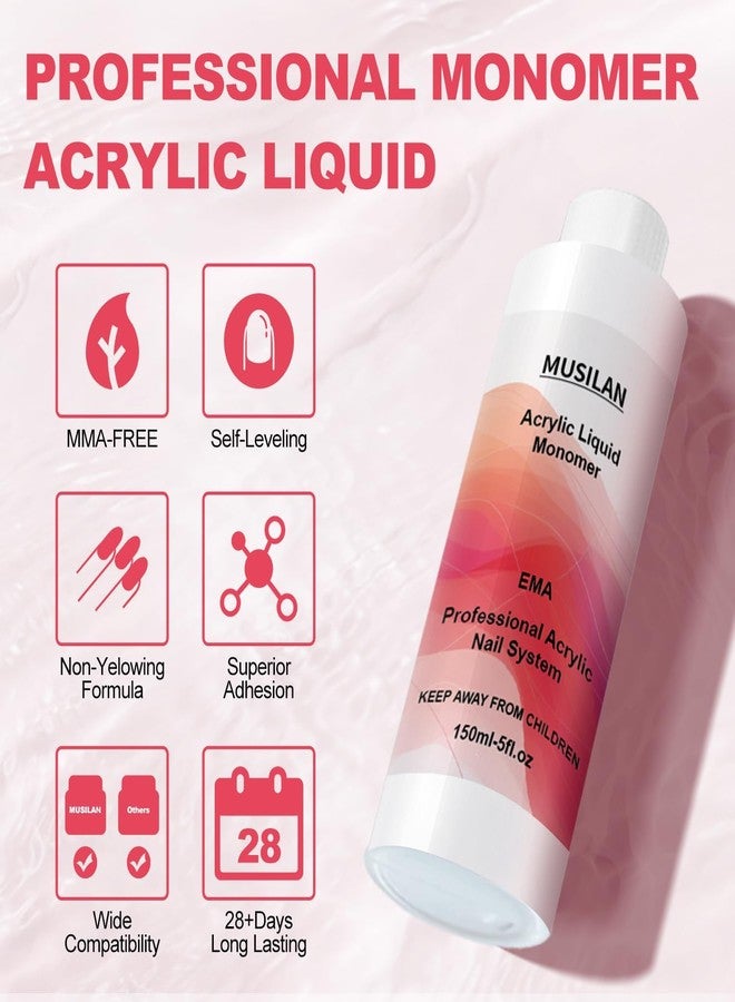 MUSILAN Monomer Acrylic Nail Liquid 150ML - Acrylic Liquid Monomer for Acrylic Powder Acrylic Nail Monomer with 3PCS Acrylic Brushes Size（8/10/14）For Acrylic Nails Extension Non-Yellowing - Image 2